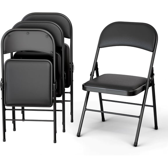 XiHuaZhaoChen Foldable & Stackable Steel Frame Seats for Indoor or Outdoor | Commercial Use Events Wedding Party Events Bulk Picnic Kitchen Dining,Black Pack of 4