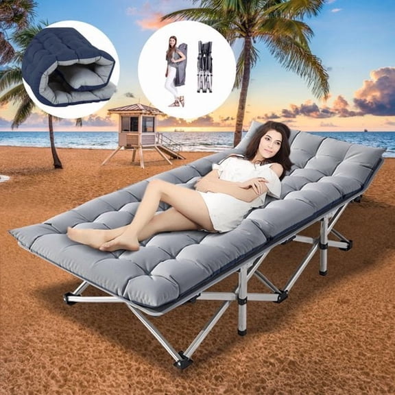 XiHuaZhaoChen Folding Camping Cot with Mattress, Heavy Duty Sleeping Cot Bed Portable Adults Outdoor Bed with Carry Bag, Travel Camp Cots，Gray W/Gray Mat