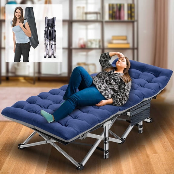 XiHuaZhaoChen Folding Camping Cot with Mattress Portable Sleeping Cot Bed Adults Outdoor Bed with Carry Bag, Travel Camp Cots,Light Blue