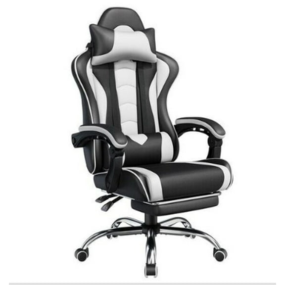 XiHuaZhaoChen  Gaming Chair, Video Game Chair with Massage Lumbar Support and Footrest Height Adjustable Ergonomic Computer Chair with Swivel Seat and Headrest,Black/White
