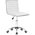 thumbnail image 1 of XiHuaZhaoChen Modern Adjustable Low Back Armless Ribbed Task Office Desk Vanity Swivel Rolling Leather Computer Conference Chair (White), 1 of 9