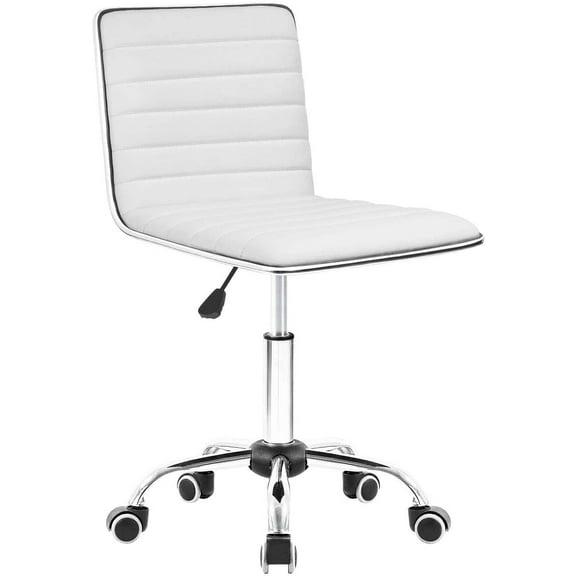 XiHuaZhaoChen Modern Adjustable Low Back Armless Ribbed Task Office Desk Vanity Swivel Rolling Leather Computer Conference Chair (White)