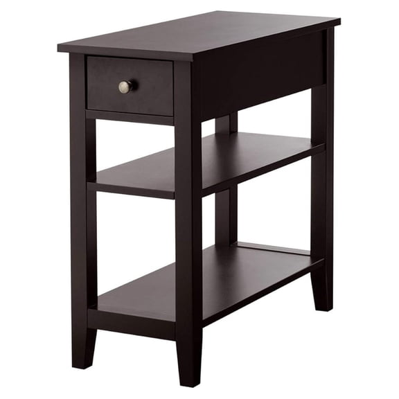 XiHuaZhaoChen Narrow End Table, Small Side Table with Drawer and Shelf, Wood Accent Sofa Table, Skinny Nightstand for Small Space Living Room Bedroom (1, Espresso)