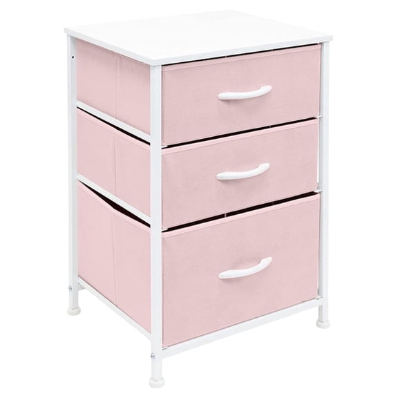 XiHuaZhaoChen Nightstand with 3 Drawers,Furniture Storage Chest Tower Unit for Bedroom,Hallway,Closet,Office Organization,Steel Frame,Wood Top,Pastel Fabric Bin (Pink)