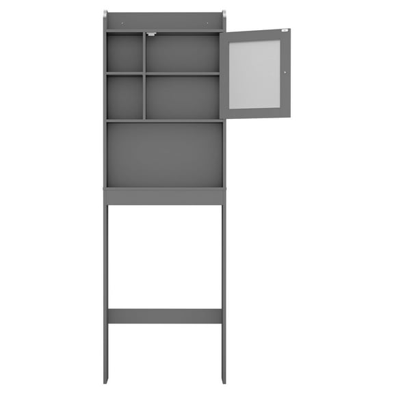 XiHuaZhaoChen  Over The Toilet Bathroom Storage Cabinet Freestanding Wooden Bathroom Organizer with Adjustable Shelves and Glass Door,Gray