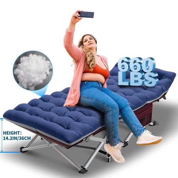 XiHuaZhaoChen Oversized Camping Cots for Adults Extra Wide Tall Sleeping Cots Heavy Duty, XL Cots Portable for Outdoor Indoor Office,Red Cot&Blue Pad&Carry Bag