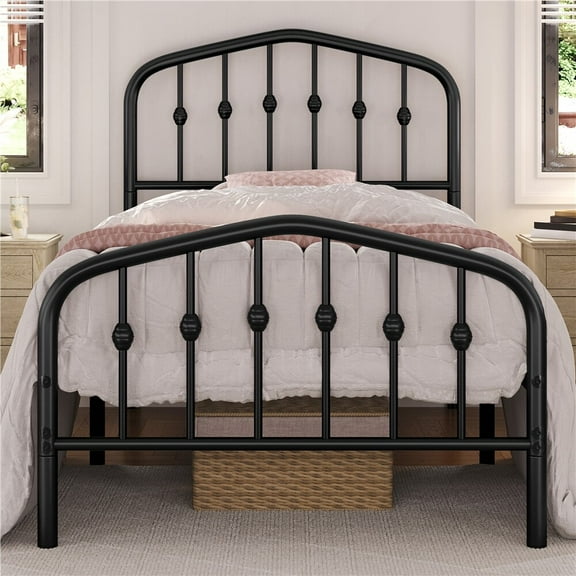 XiHuaZhaoChen Queen Bed Frames Metal Platform Bed with Victorian Style Wrought Iron Headboard and Footboard,Twin,Black