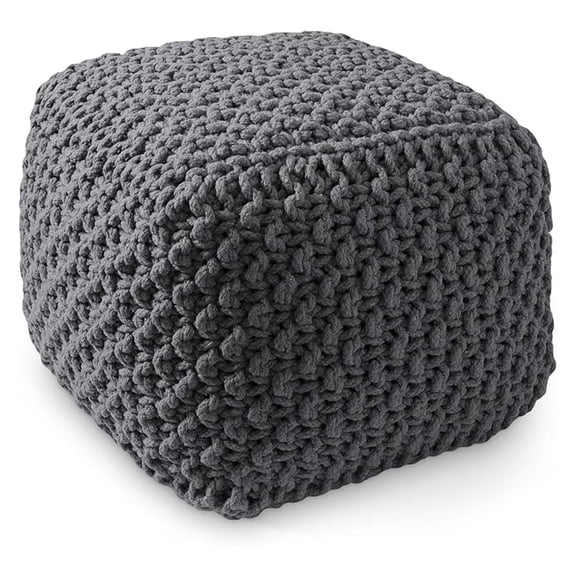 XiHuaZhaoChen Square Pouf Ottoman,Dark Gray 18.5" W x 18.5" D x 14.5" H Cotton Knit Foot Stool,Boho Floor Pouffe for Living Room,Bedroom,Home Office