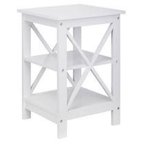XiHuaZhaoChen Square Side Table with Storage 3 Tier Small End Table Wooden X-Design Table Nightstand for Living Room Bedroom Office Nursery Entryway,White,1 PCS