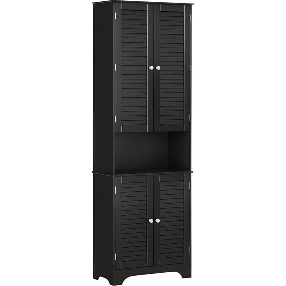 XiHuaZhaoChen Tall Narrow Bathroom Storage Cabinet with Doors and Shelf Adjustability, Freestanding Linen Cabinet with 2 Cabinets and Countertop, Black