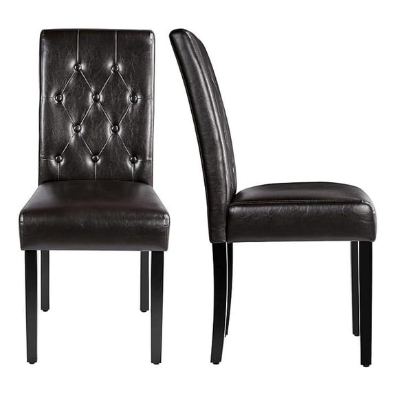XiHuaZhaoChen Upholstered Dining Chairs Set of 2 Modern Leather Parsons Kitchen Chairs with Button Tufted High Back and Solid Wood Legs and for Dining Room/Living Room/Restaurant, Brown