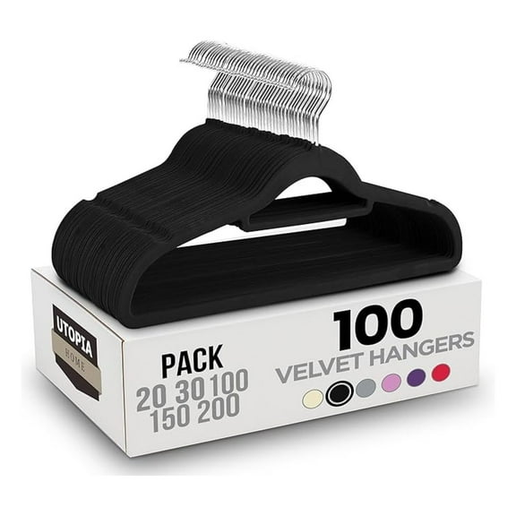 XiHuaZhaoChen Velvet Hangers 100 Pack,Premium Non-Slip Slim Clothes & Coat Hangers with Tie Bar, Space-Saving Heavy Duty Design, 360° Swivel Hook,Black