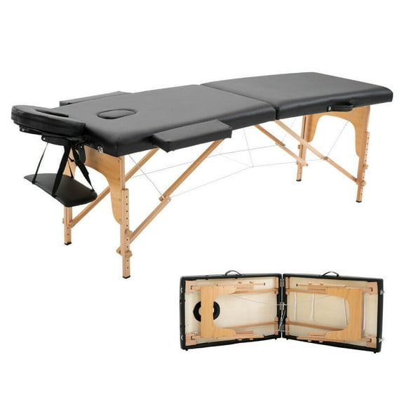 XiHuaZhaoChen Wide Lash Bed  Folding Heigh Adjustable Spa Table with Non-Woven Bag for Spa Footmassage Facial CareSpa Tatt,Black (2 Fold/Wooden Frame)