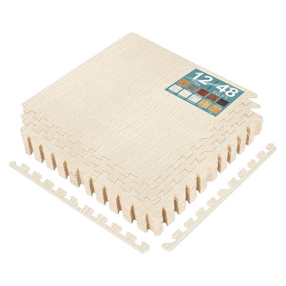 XiHuaZhaoChen Wood Grain Floor Tiles Foam Mat EVA Interlocking Mats Tile 3/8-Inch Thick Flooring Wood Puzzle Exercise Mats w/Borders - Home Playroom Basement, Apartment, Trade Show, Baby, Dance