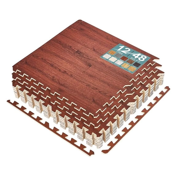 XiHuaZhaoChen Wood Grain Floor Tiles Foam Mat EVA Interlocking Mats Tile 3/8-Inch Thick Flooring Wood Puzzle Exercise Mats w/Borders - Home Playroom Basement, Apartment, Trade Show, Baby, Dance