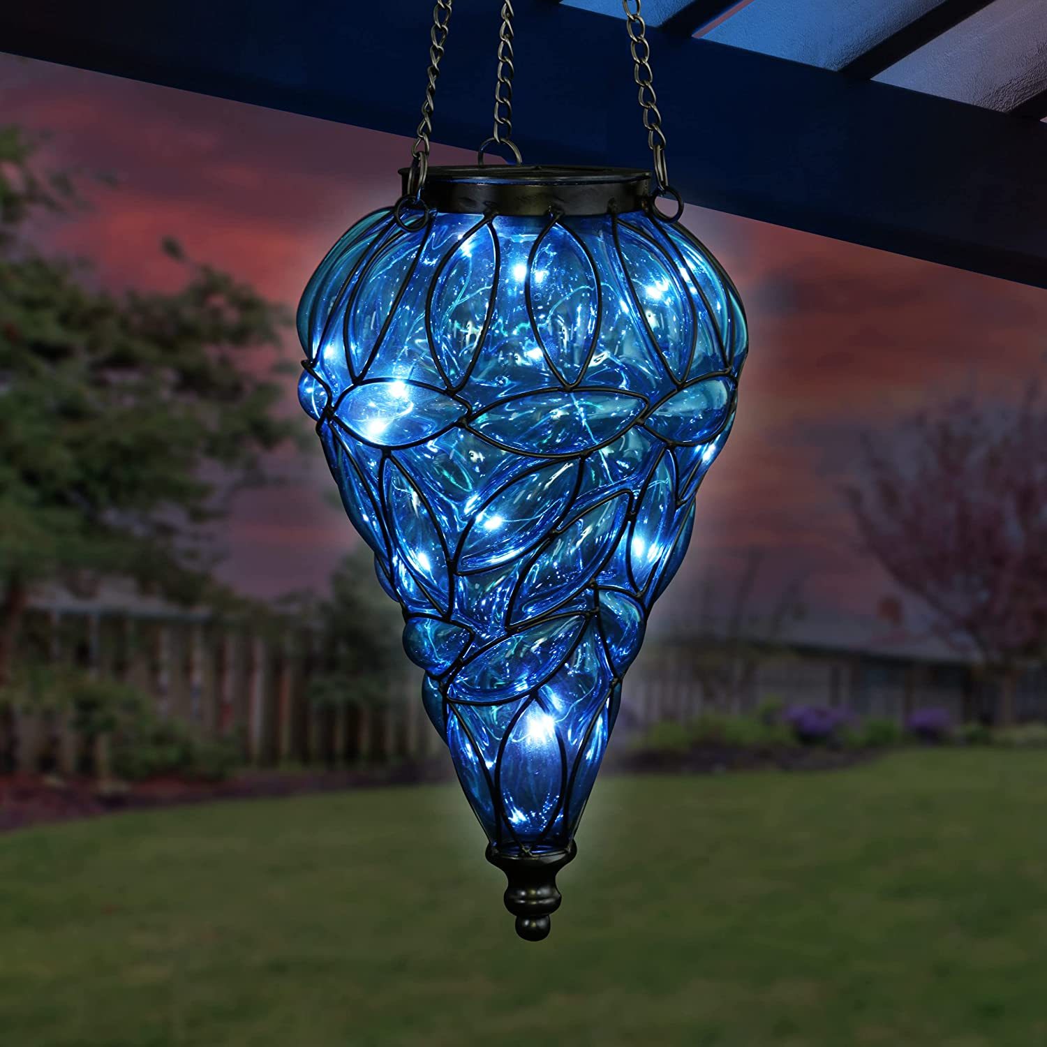 XiKe Outdoor Garden Solar Lights, TearShaped Glass and Metal Hanging