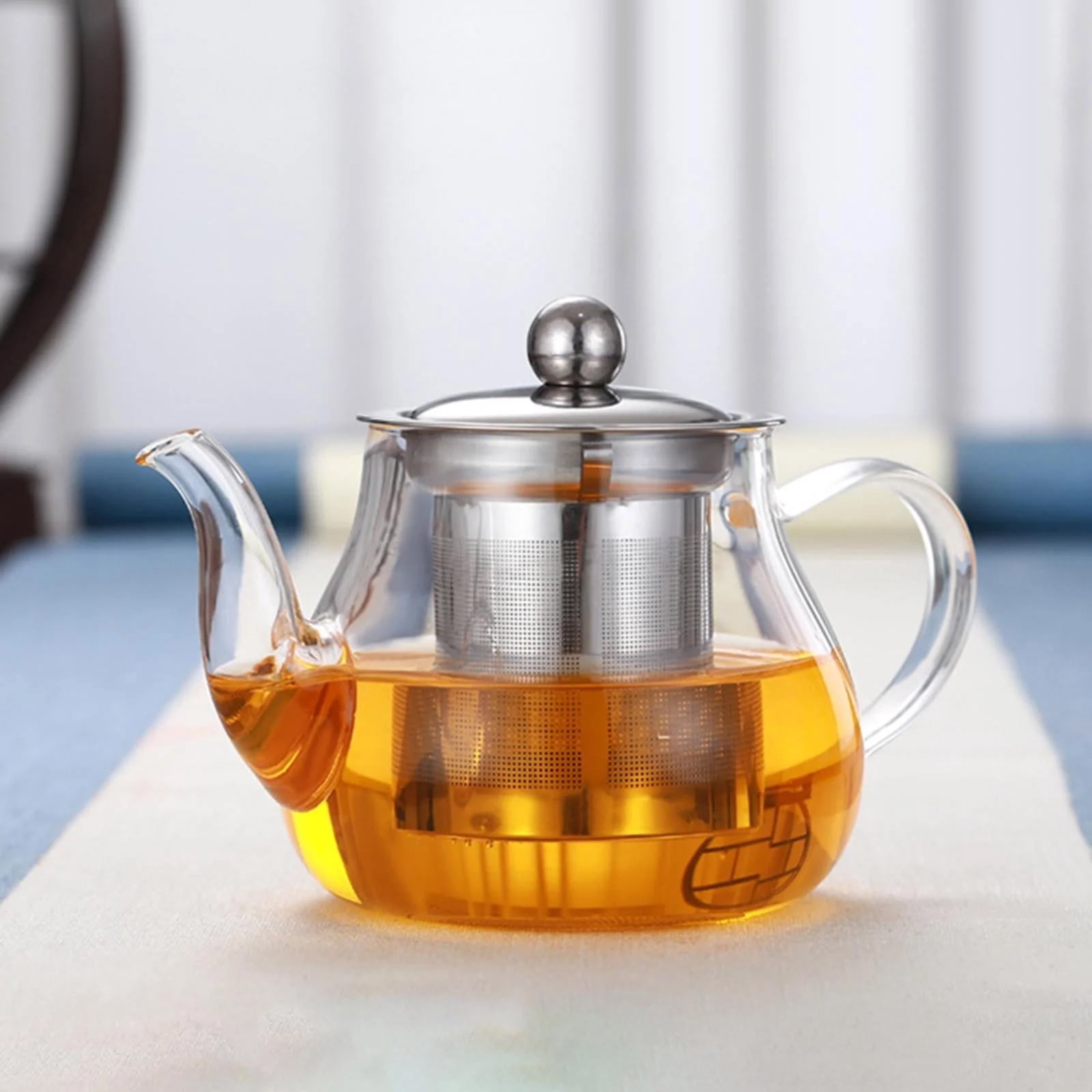 XiLanHUA Food Storage Clear Glass Tea Kettle With Strainer Heatproof Tea Loose Leaf Borosilicate Teapot With Removable Infuser Stovetop 400ml
