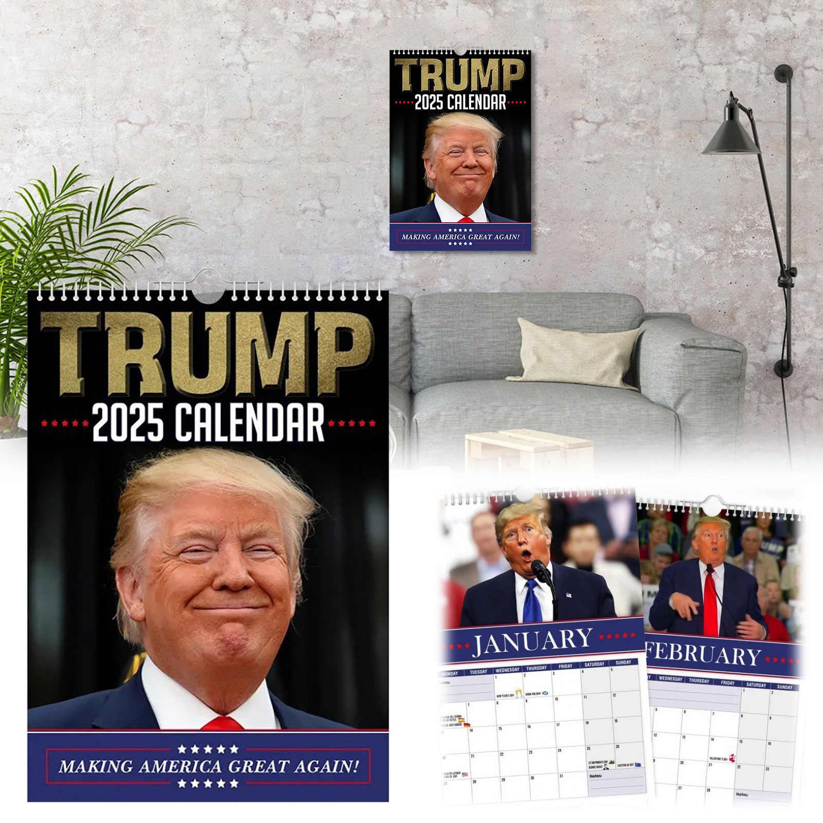 XiLanHUA Wall Calendar 2025.1—2025.12 Fun Trumpinator Monthly Wall