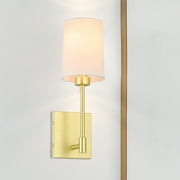 XiNBEi Lighting Wall Lamp, Modern Bedroom Wall Light 1 Light Bedside Reading Sconce Light Satin Brass Finish with Fabric Shade