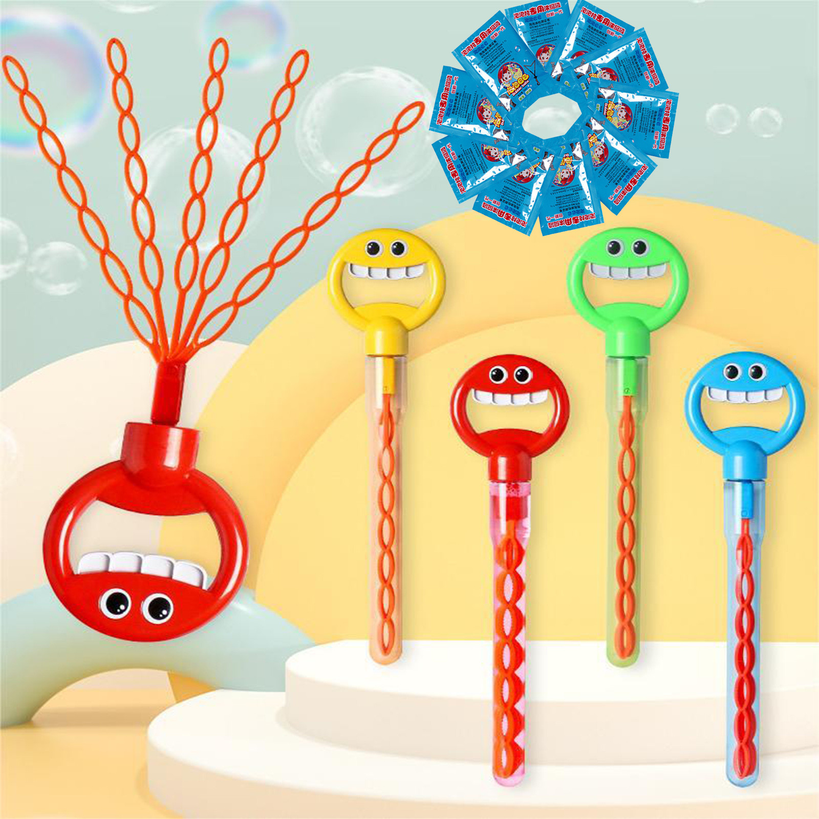 XiYin 32 Hole Smiling Face Bubble Stick with Bubbles Refill, 2024 New Children's Bubble Wand Toy, Bubble Machine for Summer Toy Party Favor, Outdoors Activity, Easter Basket Stuffers, Birthday Gift