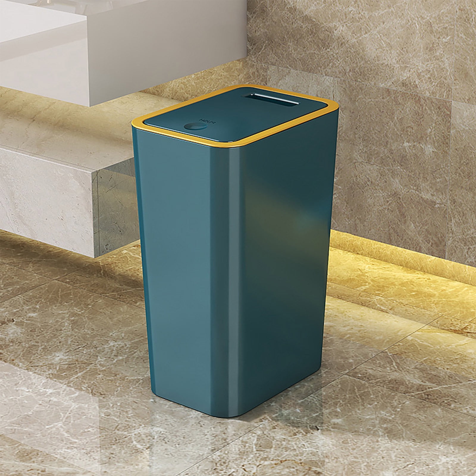 XiYing 10L Step-On Trash Can with Lid, Press-Top Garbage Bin, Plastic Wastebasket for Bathroom, Office, Or Bedroom, 1 Count