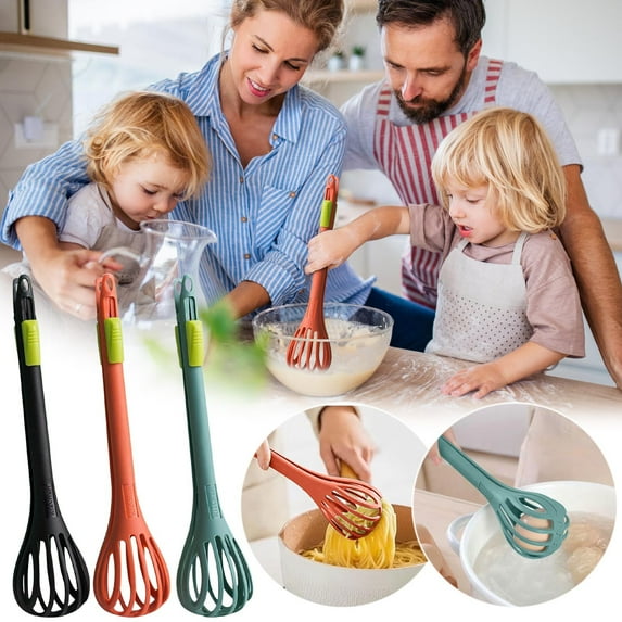 XiYing 2-In-1 Food Tongs and Whisk, Multi-Use Nylon Kitchen Tool for Baking, Locking Handle with Storage Hook, 1-Pack