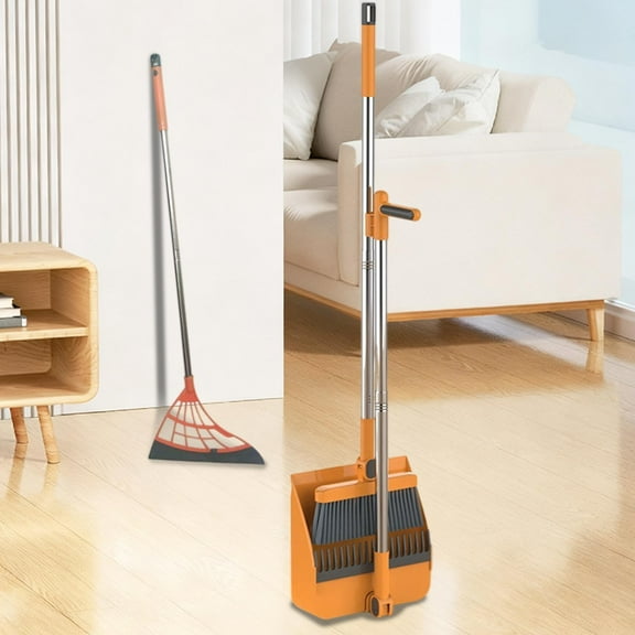 XiYing 3-Piece Broom and Dustpan Set with Magic Squeegee, 180° Rotating Head, Built-In Comb, Foldable for Storage, for Home Cleaning, 36.22 Inch