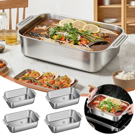 XiYing 316 Stainless Steel Roasting Pan Deep Rectangle Baking Tray for Fish Meat Vegetables Induction Cooktop Oven Safe Dishwasher 13.8 X 9.6 X 2.2 Inches