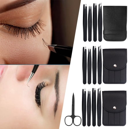 XiYing 4-Piece Stainless Steel Eyebrow Tweezers Set, Slant & Pointed Tip for Plucking, Facial Hair & Ingrown Hair Removal, Includes Storage Pouch, 3.78-Inch