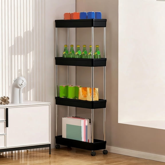 XiYing 4-Tier Kitchen Shelving Unit with Wheels | Narrow Space Storage Rack | Plastic Rolling Cart Organizer for Kitchen, Bathroom & Living Room | 33.86" Tall
