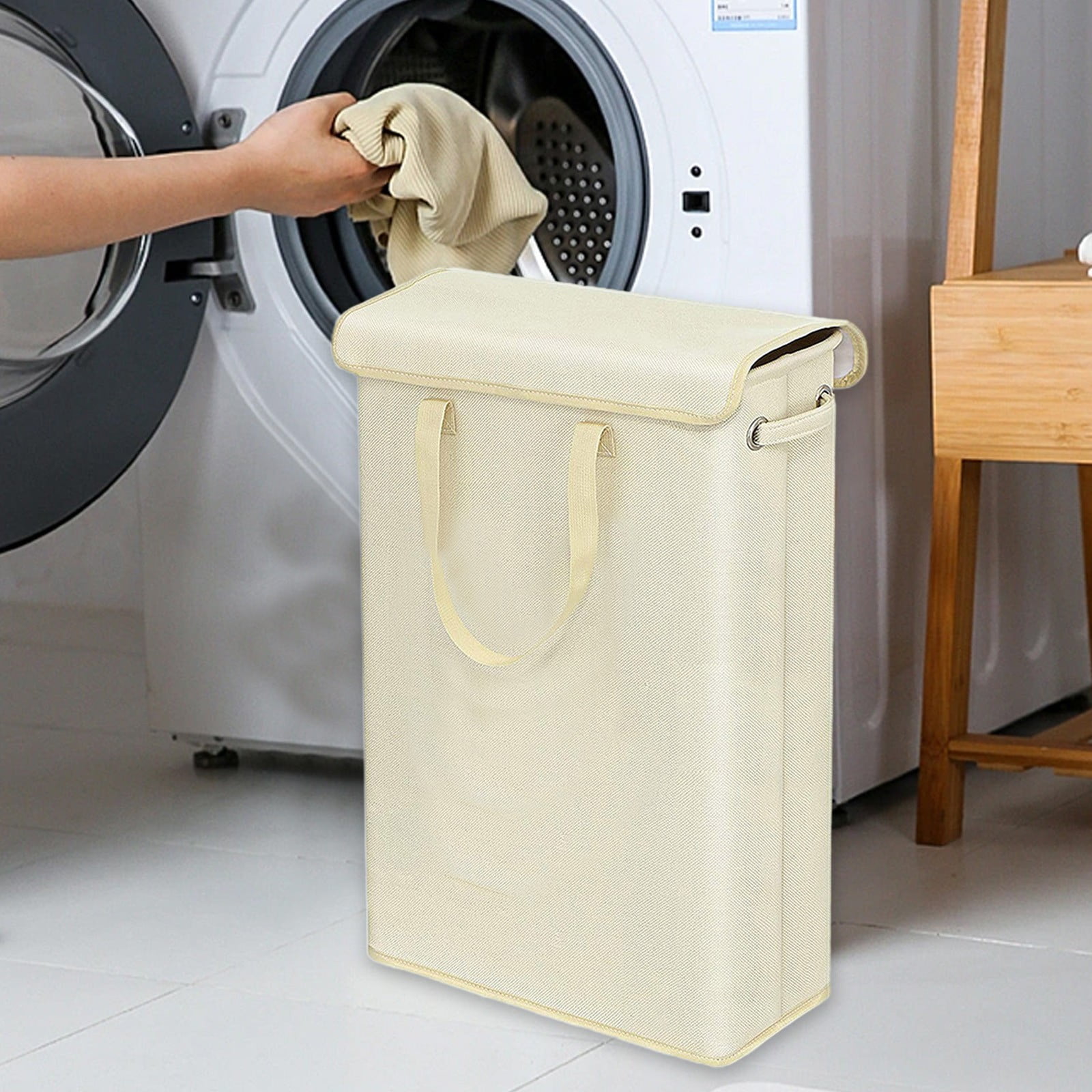 XiYing 45L Tall Thin Laundry Hamper with Lid, Handles, and Lining, Narrow Storage Basket for Dirty Clothes, 60X39X19Cm, for Bathroom Bedroom Dorm, 1 Count