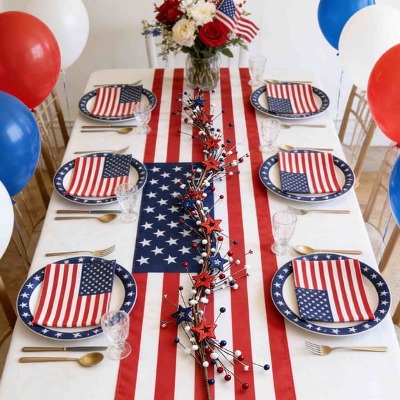 XiYing 4Th Of July Patriotic Decorations, 150Cm Artificial Berry Star Garland for Shopfront Party Decorations, Plastic Hanging Ornaments, 1 Piece