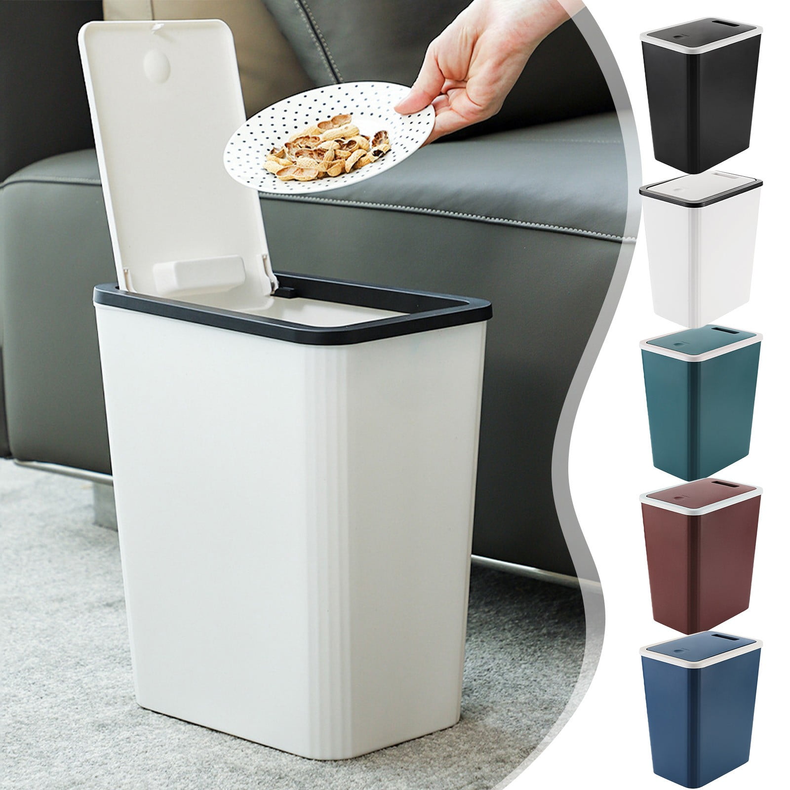 XiYing 5 Gallon Press Lid Trash Can with Odor Locking Ring, Plastic Wastebasket for Bathroom, Kitchen, Office, Bedroom, Living Room, 12X10X7 Inches