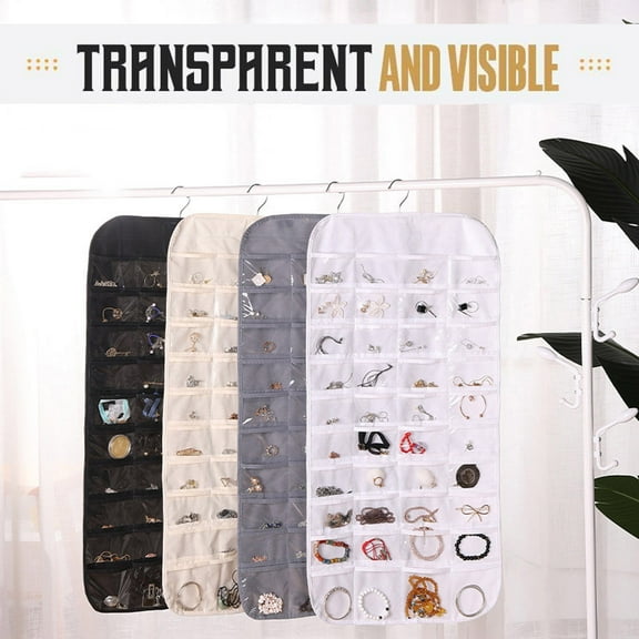 XiYing 80-Pocket Hanging Jewelry Organizer, Double-Sided, Non-Woven Fabric, for Necklaces and Earrings, with Plastic Zippers, Wall Or Door Storage