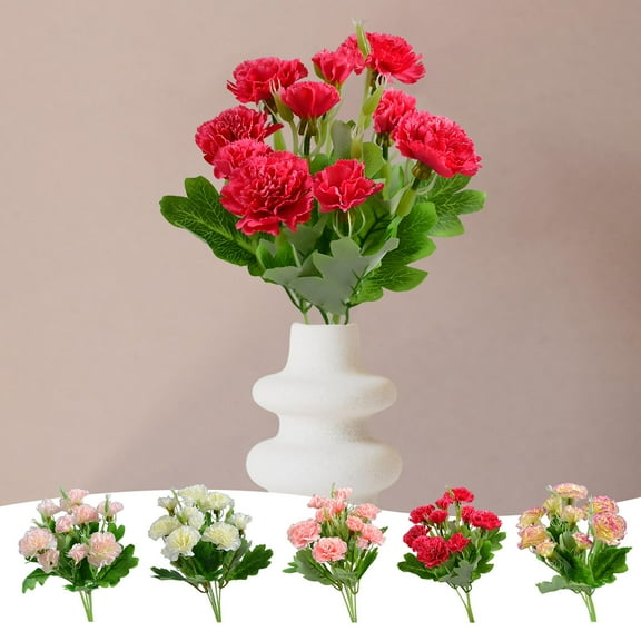 XiYing Artificial Carnation Flowers, 5 Stems with 10 Blooms, Purple Pink White Red, Plastic Home Decor, 13.77 Inches Tall, 1 Piece