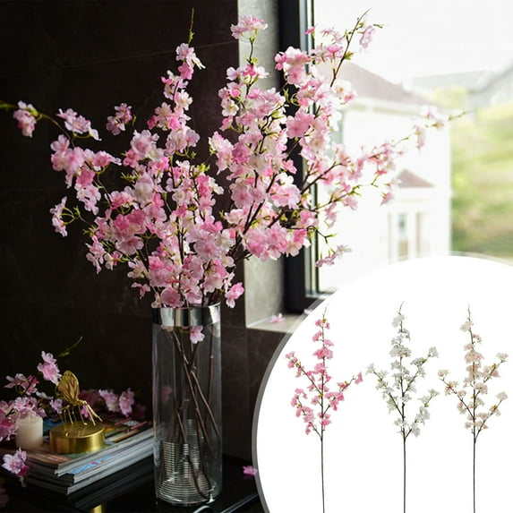 XiYing Artificial Silk Flower Branch Decor, Polyester Cherry Blossom Stems for Home Living Room Party Decoration, 3-Pack