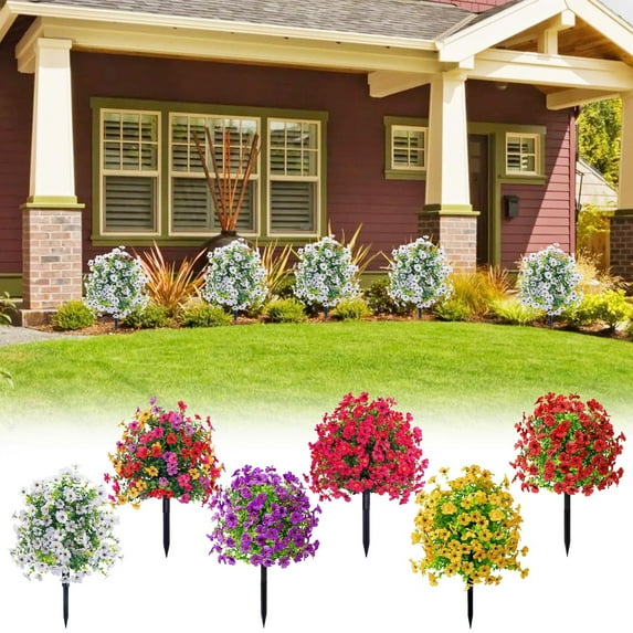 XiYing Artificial Violet Stake Flowers for Garden Decor, Faux Decoration with Pegs, Set Of 1