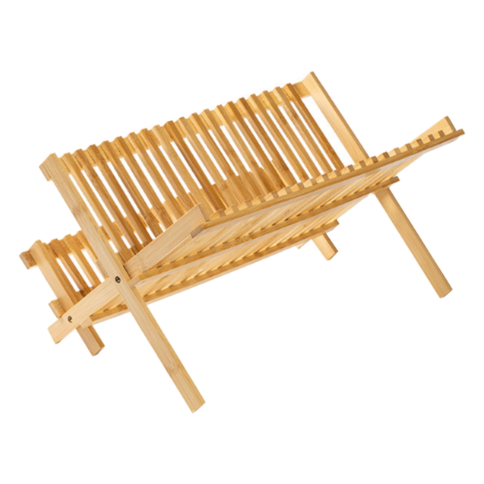 XiYing Bamboo Dish Drying Rack | 2 Tier Large Dish Drainer | Foldable Countertop Storage Organizer for Kitchen | Extra Capacity for Bowls, Pots & Pans