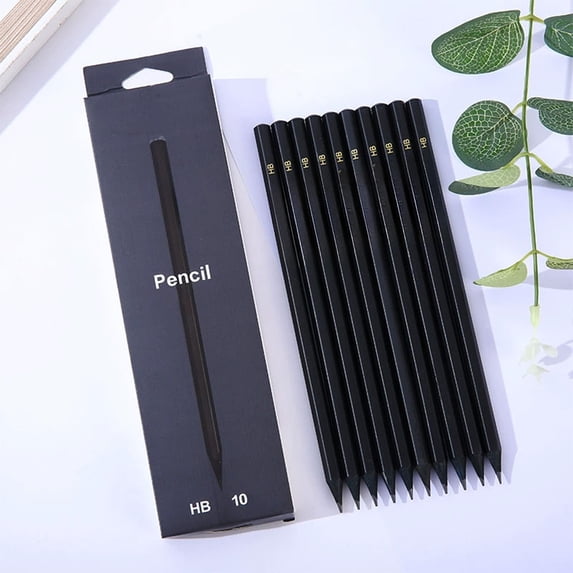 XiYing Black Wood Pencil, Thickened Barrel for Posture Support, Hb/2B Graphite for Calligraphy and Sketching, 10-Pack