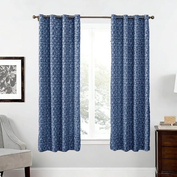 XiYing Jacquard Blackout Curtain, Thermal Insulated Window Panel for Living Room, 63x52 Inch, Blue, Single Panel