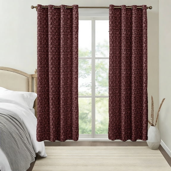 XiYing Jacquard Blackout Curtain, Thermal Insulated Window Panel for Living Room, 63x52 Inch, Red, Single Panel