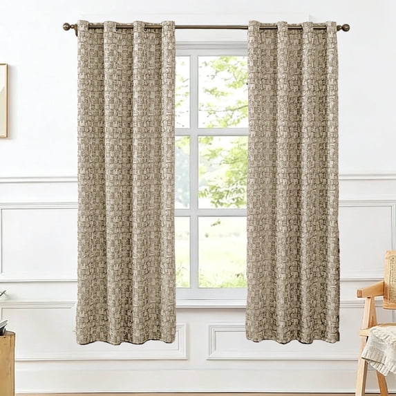 XiYing Jacquard Blackout Curtain, Thermal Insulated Window Panel for Living Room, 63x52 Inch, Brown, Single Panel