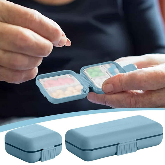 XiYing Blue Plastic 7-Day Pill Organizer Box, Portable Weekly Medication Dispenser with Multiple Compartments for Travel, Vitamins & Pills, 13X6.6X3.4Cm