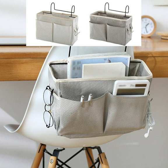 XiYing Canvas Bedside Hanging Storage Basket Organizer with Pockets & Hooks, for Bunk Beds, Hospital Beds, Dorm Rooms, 11.81X10.24X4.33In, 1 Pack
