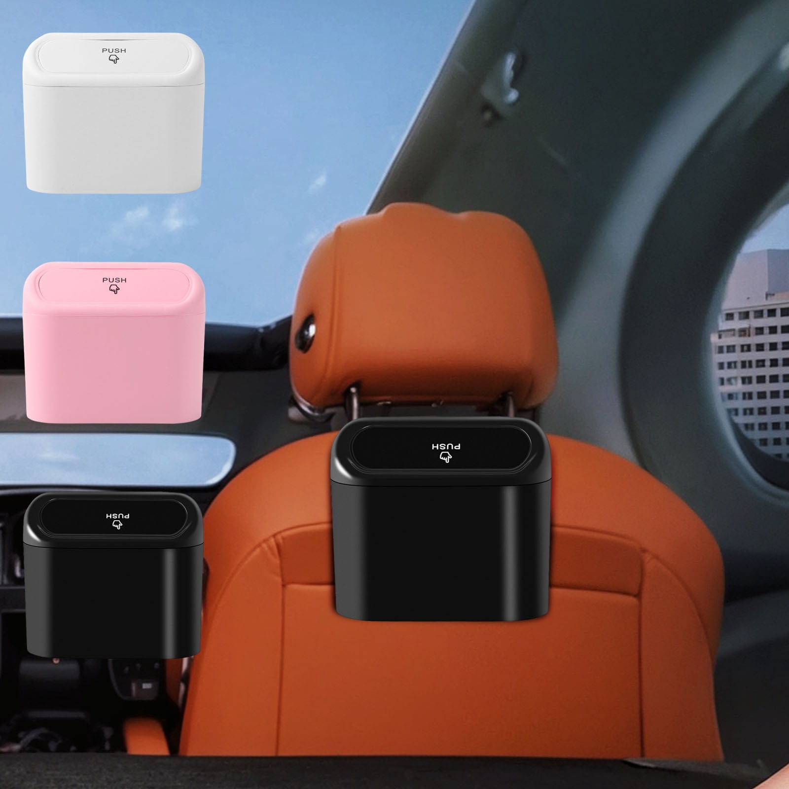 XiYing Car Trash Can with Auto-Rebound Lid, Hanging Storage Box for Car ...