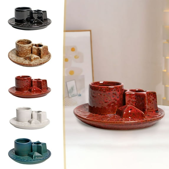 Ceramic Incense Stick Holder & Candle Burner - Dual Hole Design for Sticks & Sage, Stable Base Ash Catcher, Yoga & Home Office Decor - 1 Piece