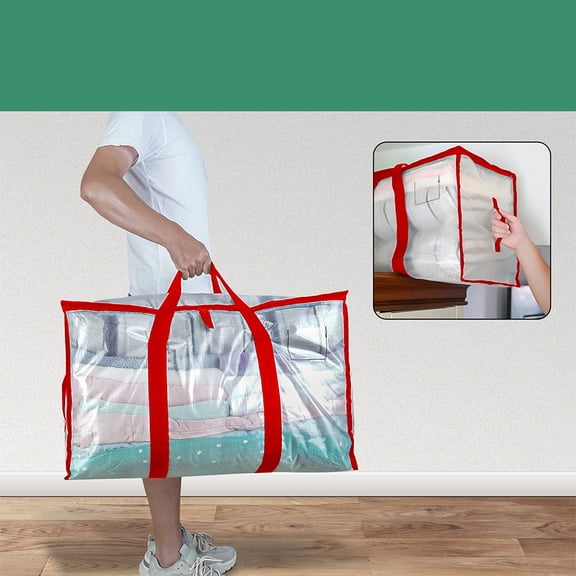 XiYing Clear Pp Woven Storage Bag | Heavy Duty Moving Organizer | Large Capacity Foldable Blanket Case with Handle | Strong Load Bearing Quilt and Clothes Storage for Home Organization