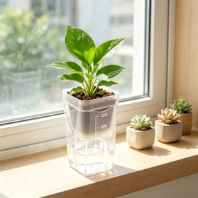 XiYing Clear Semi-Hydroponic Planter | Small Self-Watering Pot with Wick Rope | Plastic Propagation Pot for Rooting Cuttings, SeedsStarting, Succulents & Indoor Houseplants | 3.9x1.6x1.6in