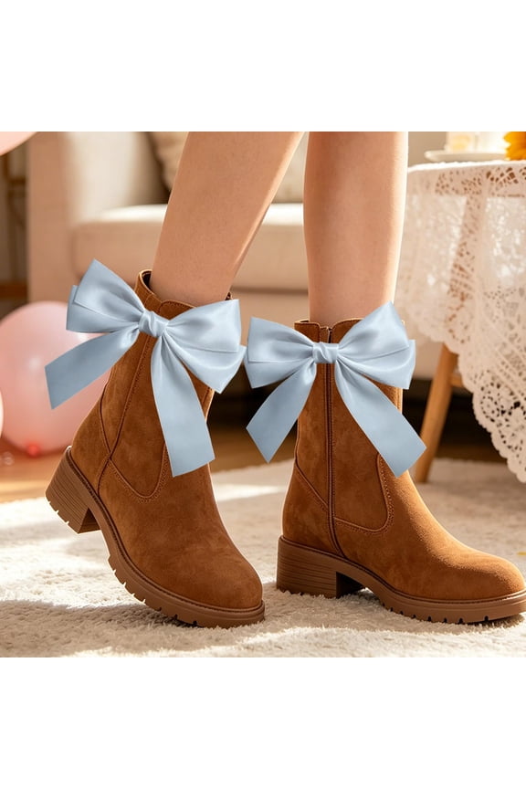 Cowboy Boot Bow Accessories 2 Pack - Western Cowgirl Boot Decorations with Lace Ribbon Pearl Tassels for Wedding Music Festival Rodeo Party Outfit - Adhesive Strap Boot Charm for Shoes