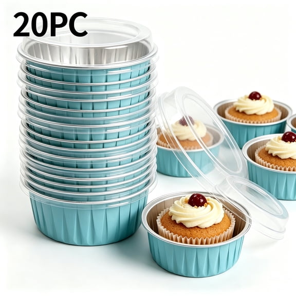 XiYing Aluminum Bowls Disposable ,20-Pack 125Ml Round Pudding Cups,3.5In Mini Baking Cups,for Baking, Grilling & Oven Use,Blue